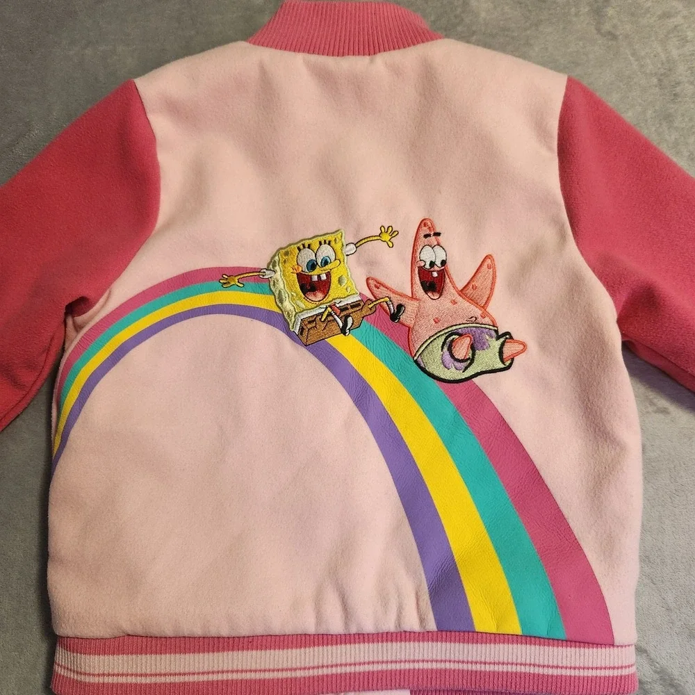 Girls Andy & Evan SpongeBob SquarePants Varsity Jacket 6 Pink Faux Fur Lined